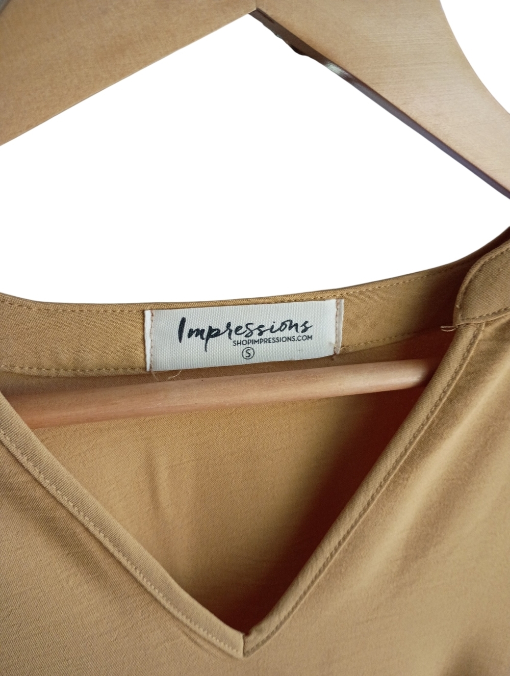 Impressions Tan Longsleeve Ruffle Top Size Small - Picture 3 of 5